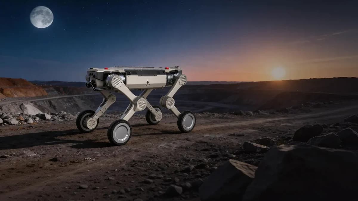 AGIBOT D1 Max on rocky open ground at dusk, official manufacturer illustration