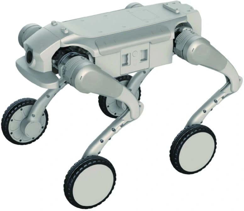 AGIBOT D1 Ultra-W grey quadruped with four wheels and articulated legs, official front three-quarter render