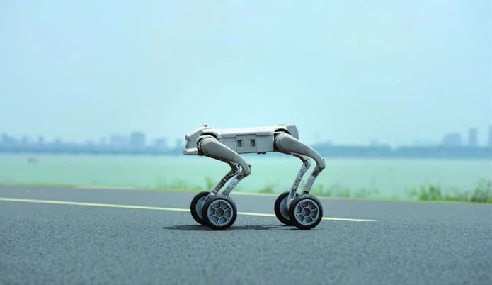 Side view of AGIBOT D1 Ultra-W on a paved route beside water, official manufacturer illustration