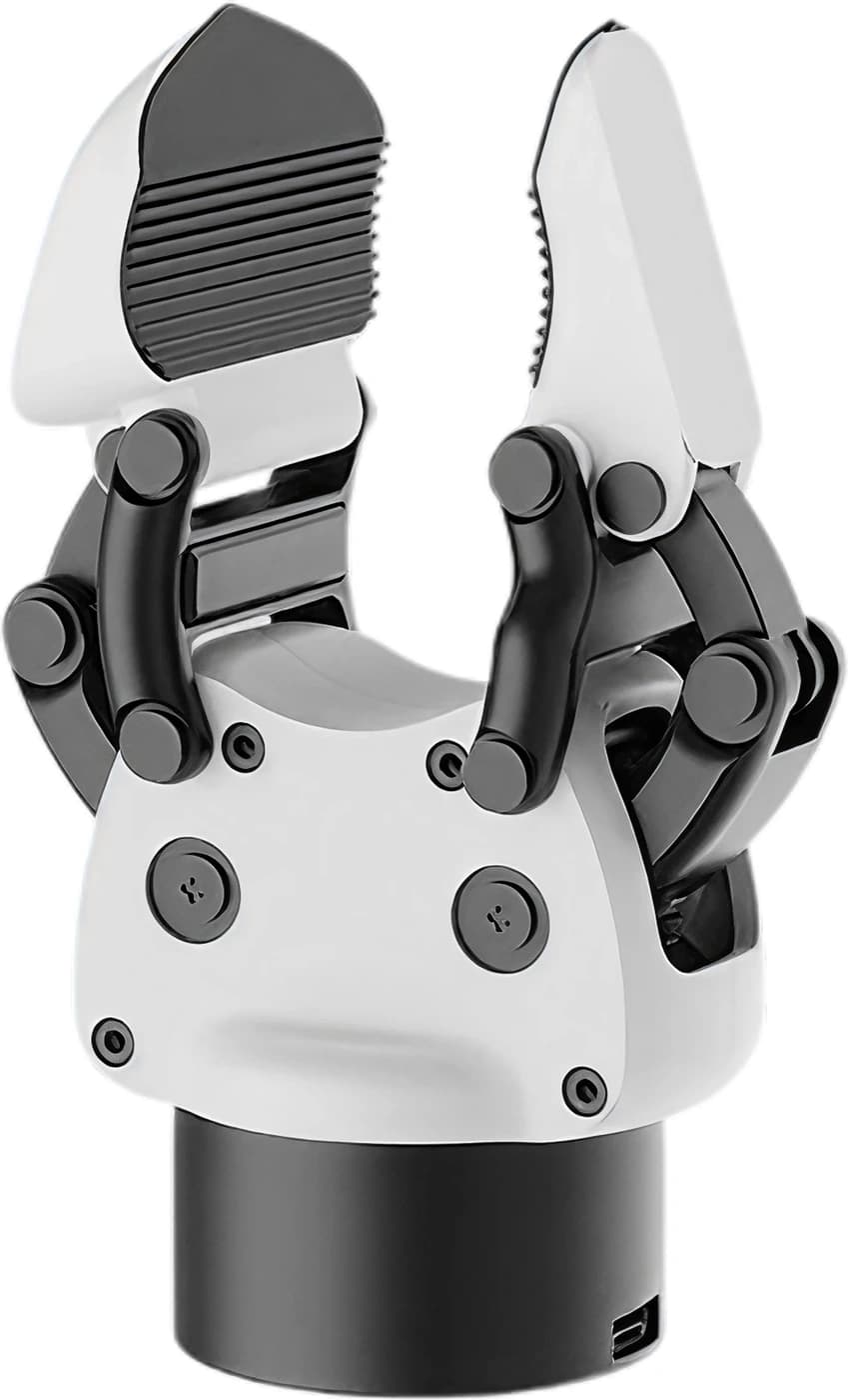 AGIBOT OmniPicker white and black adaptive gripper with open fingers and visible mechanical linkages