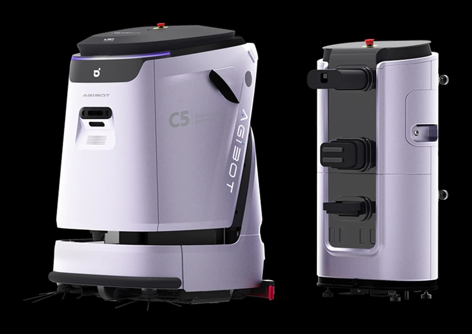 AGIBOT C5 autonomous cleaning robot beside its optional workstation