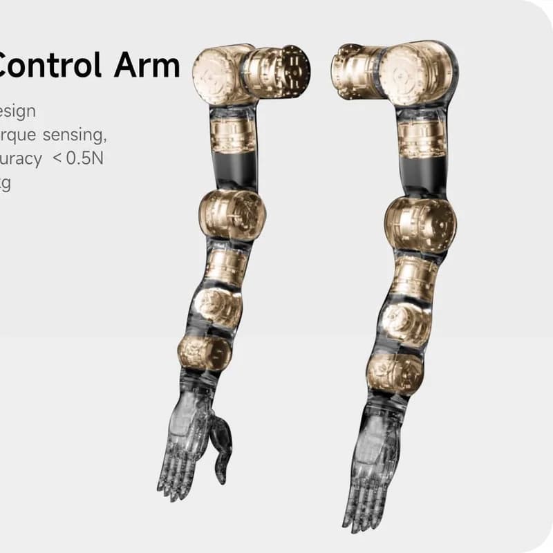 Close-up of the AGIBOT G2 7-DOF force-control arm joints and dexterous hand