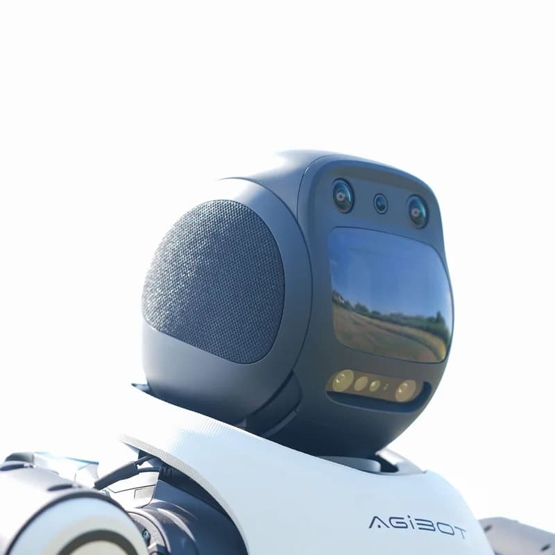 Close-up of the AGIBOT X2 head and shoulder joint construction