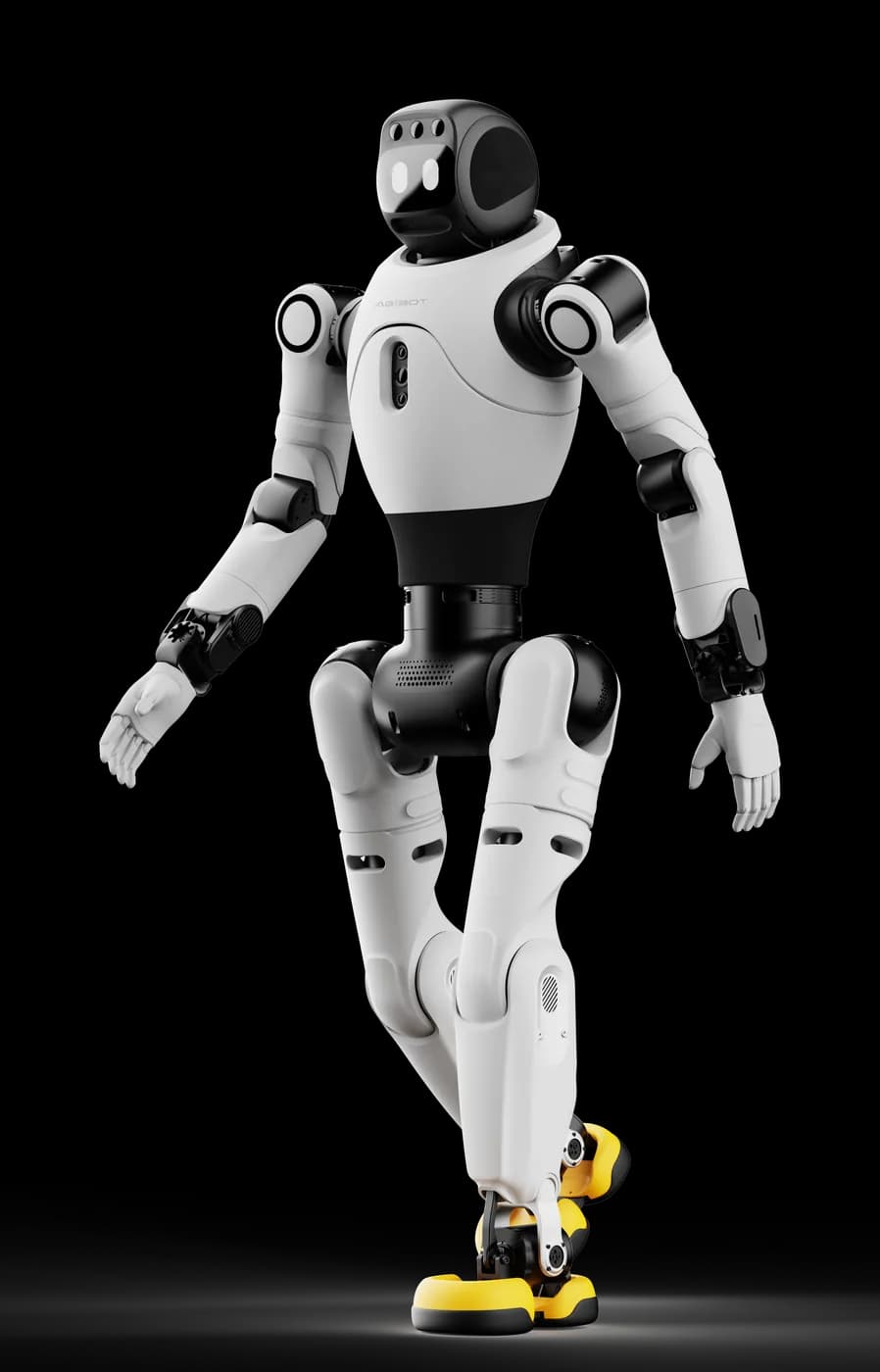 AGIBOT X2 bipedal humanoid robot walking mid-stride