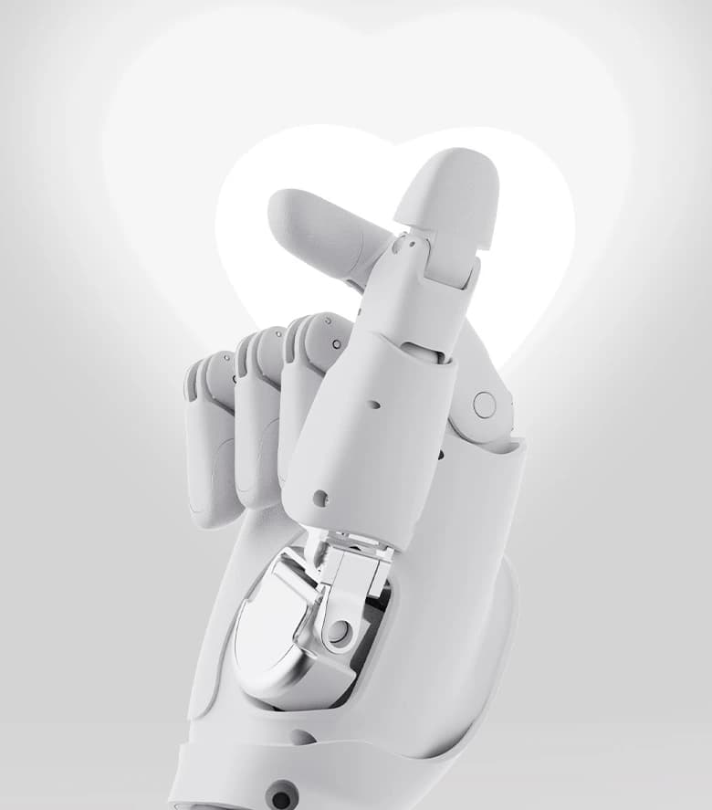 OmniHand 2025 forming a finger-heart gesture in an official AGIBOT illustration