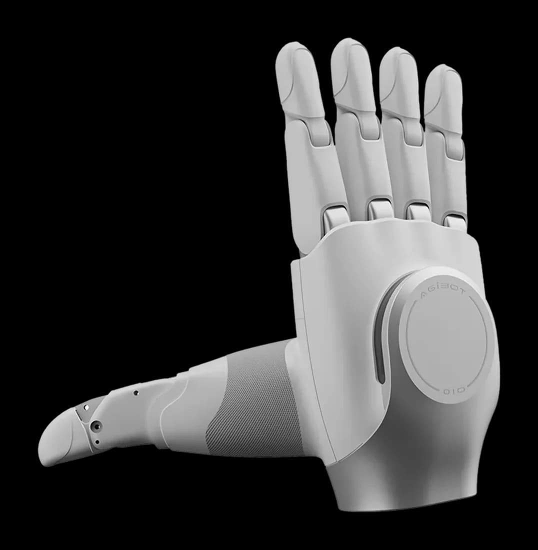 AGIBOT OmniHand 2025 tactile version dexterous hand, angled view